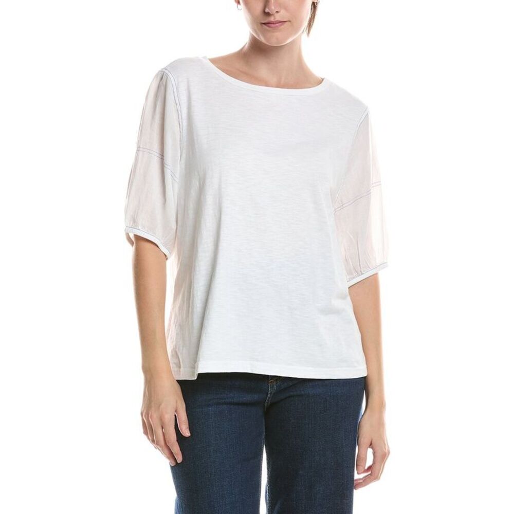 Nic & Zoe Womens  Linen Sleeve Cotton T-Shirt, White
